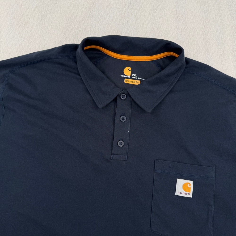 Carhartt Force Relaxed Fit Polo Shirt Mens 2XL Navy Blue Workwear Pocket 103569